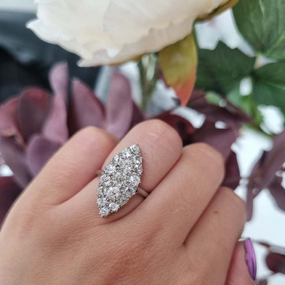 Antique Old Mine Cut Diamond Cluster Navette Ring