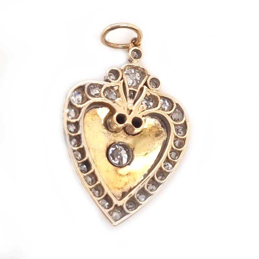 Victorian Antique Red Enamel and Diamond Heart Pendant