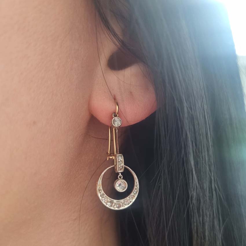 Edwardian Antique Rose Cut Diamond Drop Earrings