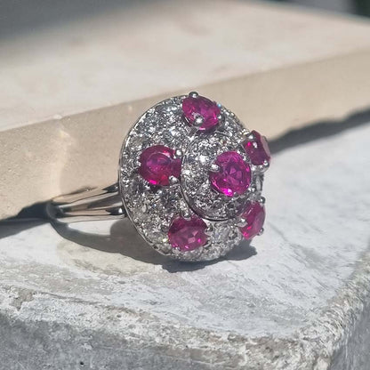 Vintage Ruby and Diamond Bombe Cluster Cocktail Ring