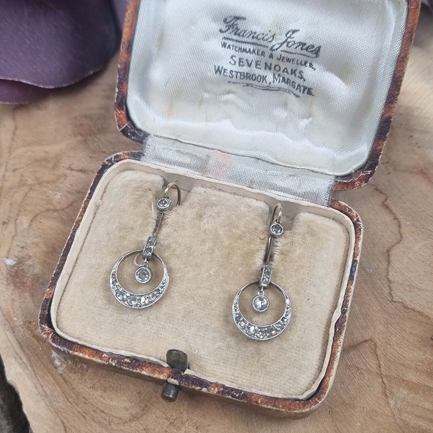 Edwardian Antique Rose Cut Diamond Drop Earrings