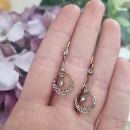 Edwardian Antique Rose Cut Diamond Drop Earrings