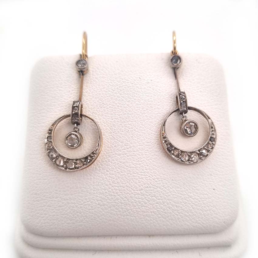 Edwardian Antique Rose Cut Diamond Drop Earrings