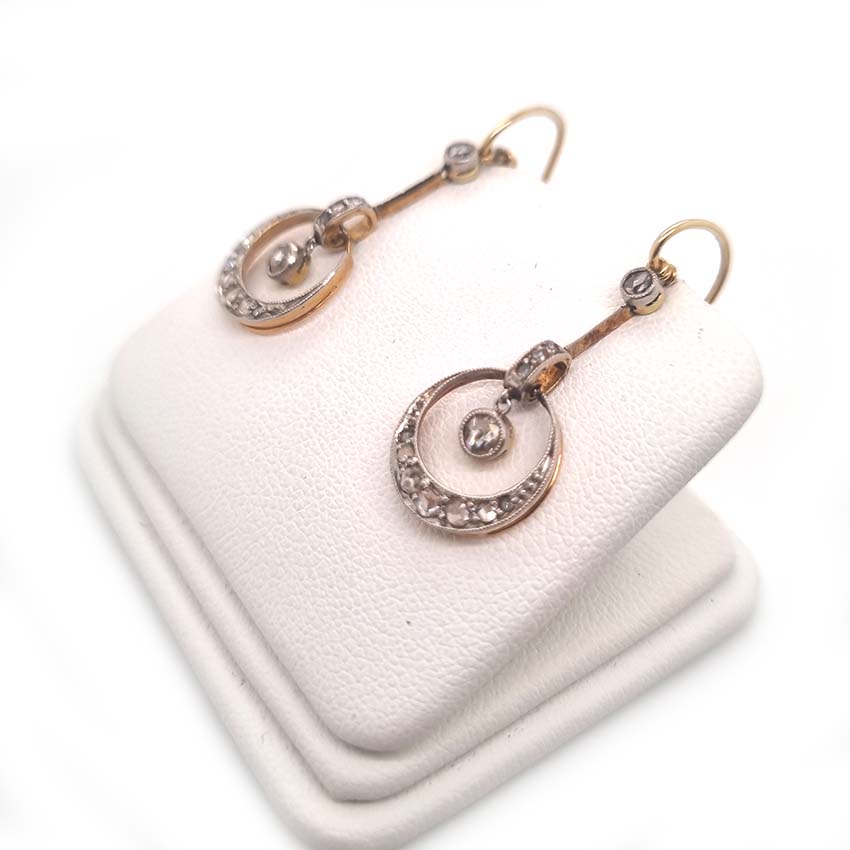 Edwardian Antique Rose Cut Diamond Drop Earrings
