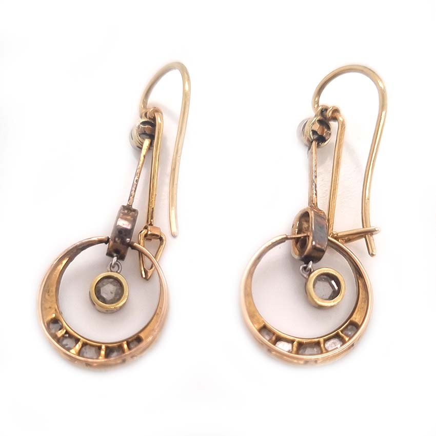 Edwardian Antique Rose Cut Diamond Drop Earrings