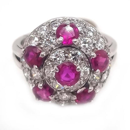 Vintage Ruby and Diamond Bombe Cluster Cocktail Ring