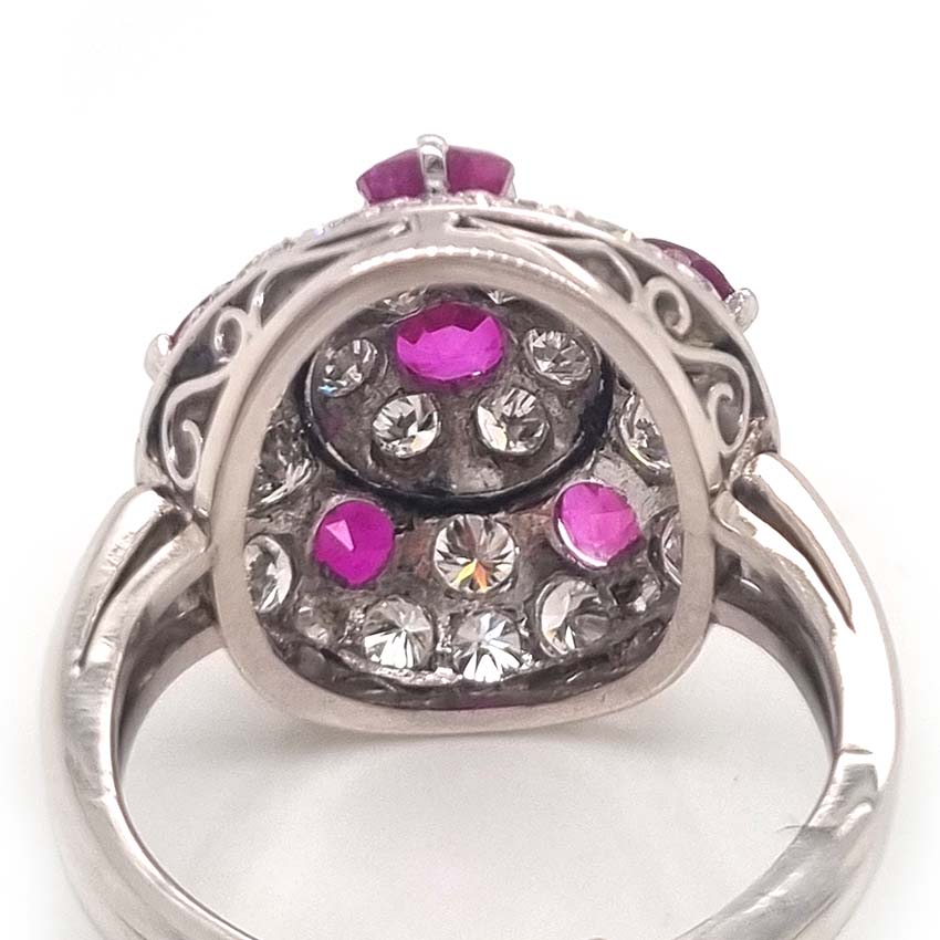 Vintage Ruby and Diamond Bombe Cluster Cocktail Ring