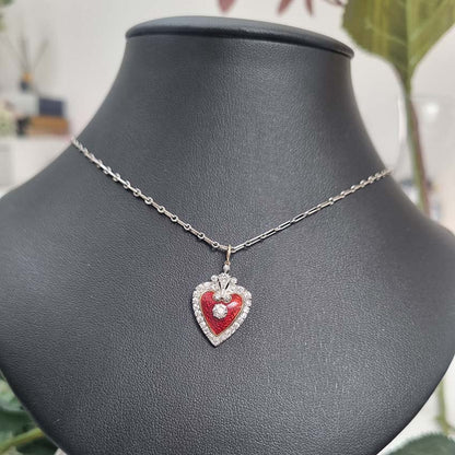 Victorian Antique Red Enamel and Diamond Heart Pendant