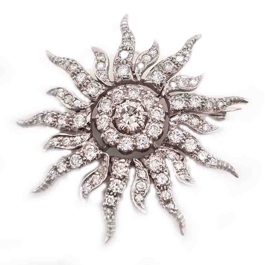 Edwardian Antique 3ct Diamond Sunburst Brooch