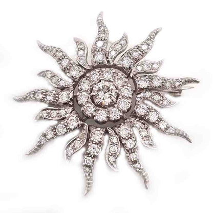 Edwardian Antique 3ct Diamond Sunburst Brooch