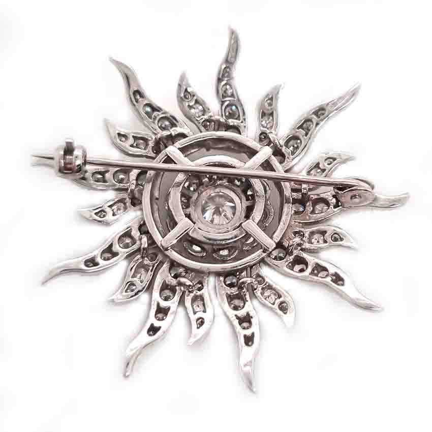 Edwardian Antique 3ct Diamond Sunburst Brooch