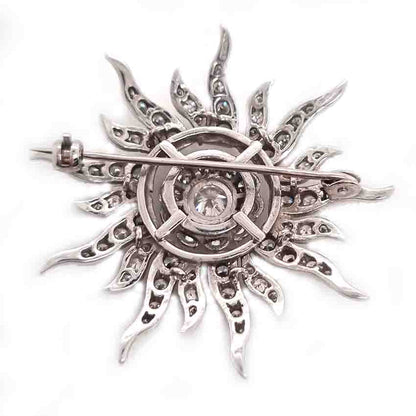 Edwardian Antique 3ct Diamond Sunburst Brooch