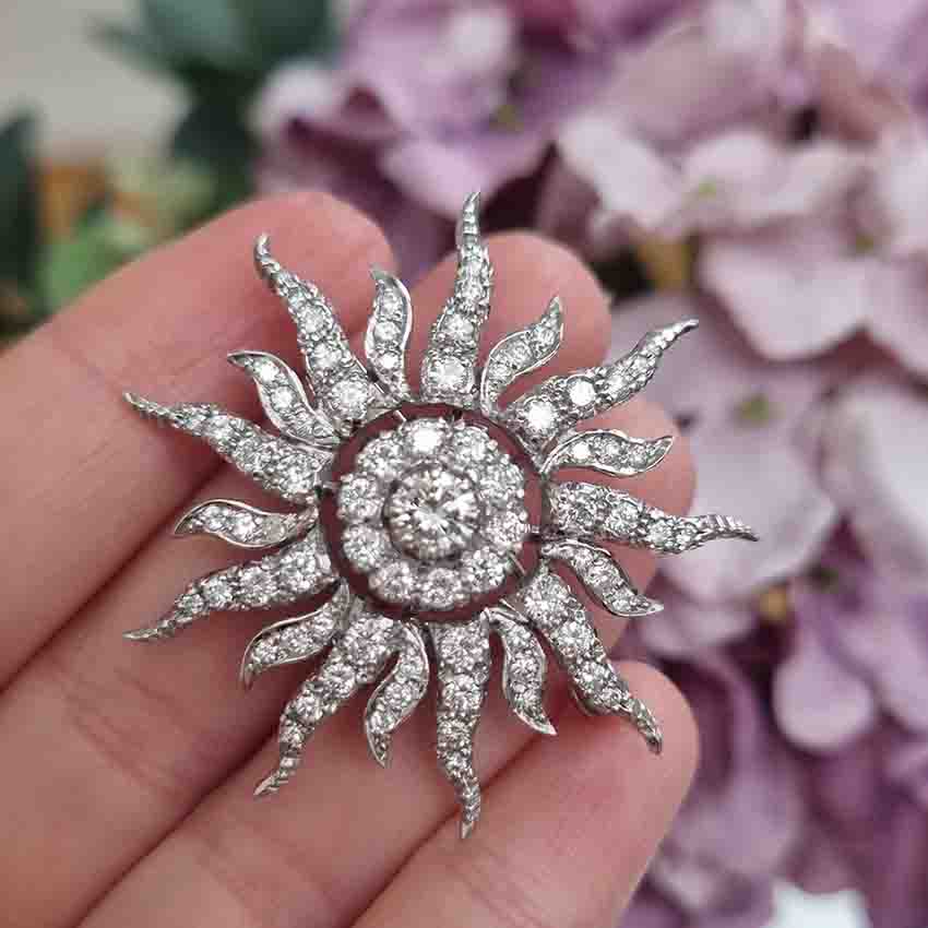 Edwardian Antique 3ct Diamond Sunburst Brooch
