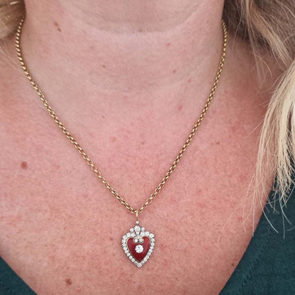 Victorian Antique Red Enamel and Diamond Heart Pendant