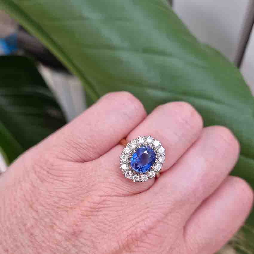 Vintage 3.62ct Sapphire and Diamond Cluster Engagement Ring