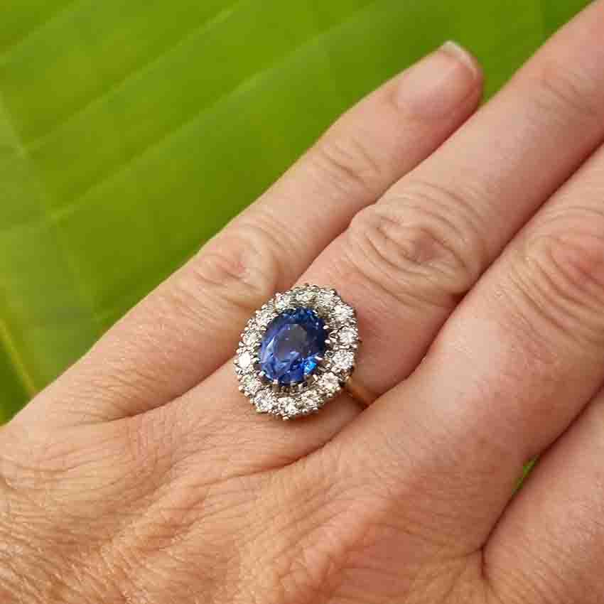 Vintage 3.62ct Sapphire and Diamond Cluster Engagement Ring