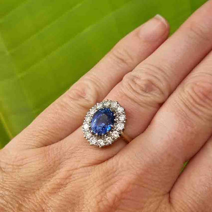 Vintage 3.62ct Sapphire and Diamond Cluster Engagement Ring