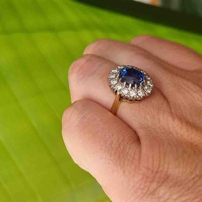 Vintage 3.62ct Sapphire and Diamond Cluster Engagement Ring