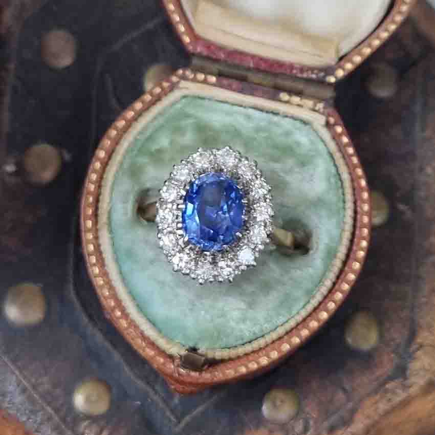 Vintage 3.62ct Sapphire and Diamond Cluster Engagement Ring