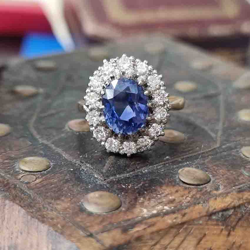 Vintage 3.62ct Sapphire and Diamond Cluster Engagement Ring