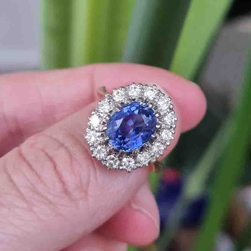 Vintage 3.62ct Sapphire and Diamond Cluster Engagement Ring