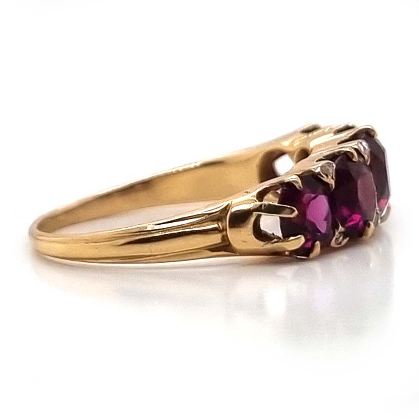 Victorian Antique Garnet Five Stone Ring with Diamonds
