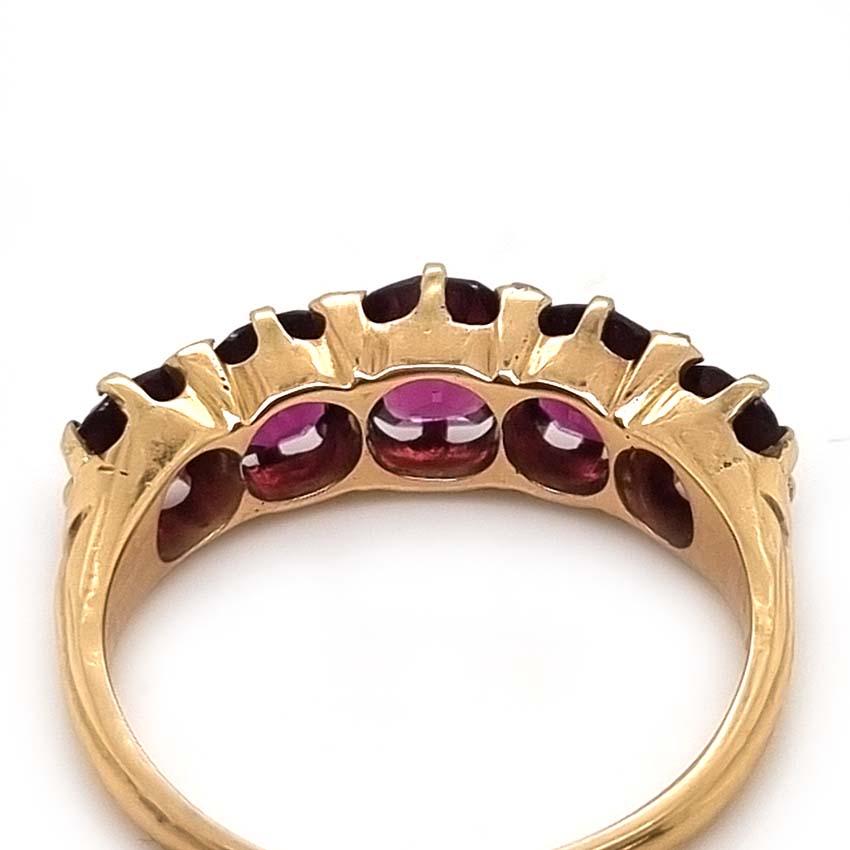 Victorian Antique Garnet Five Stone Ring with Diamonds