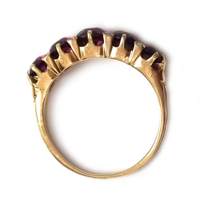 Victorian Antique Garnet Five Stone Ring with Diamonds