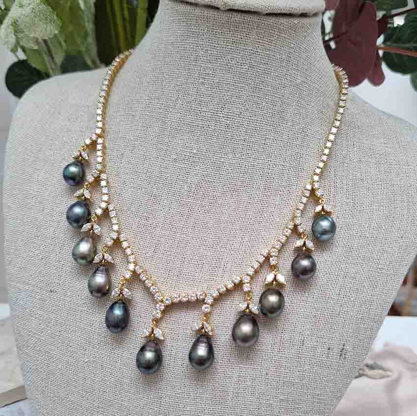 Vintage Tahitian Pearl and Diamond Necklace