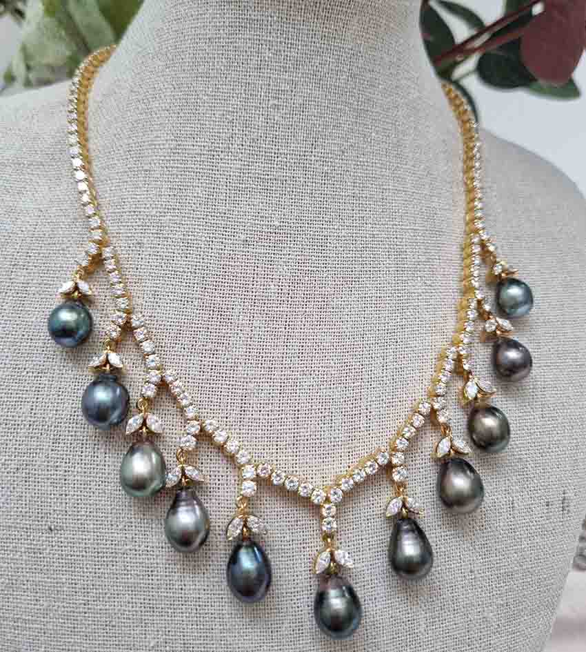 Vintage Tahitian Pearl and Diamond Necklace