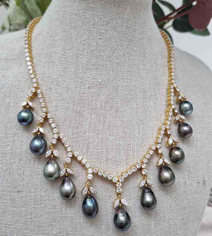 Vintage Tahitian Pearl and Diamond Necklace