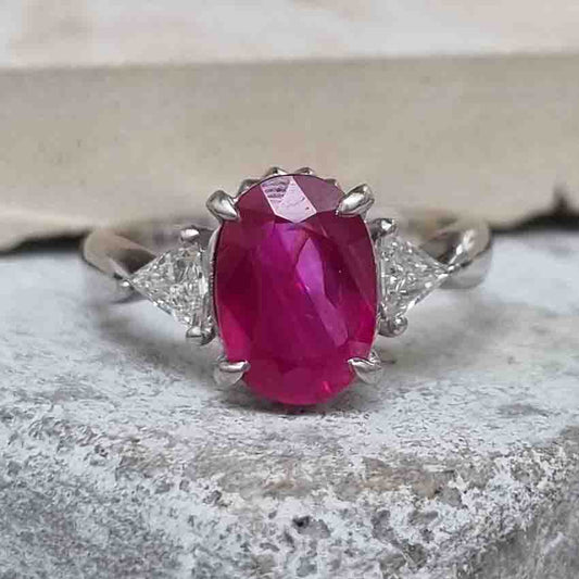 Burma Ruby No Heat 2.60 Carat and Diamond Engagement Ring