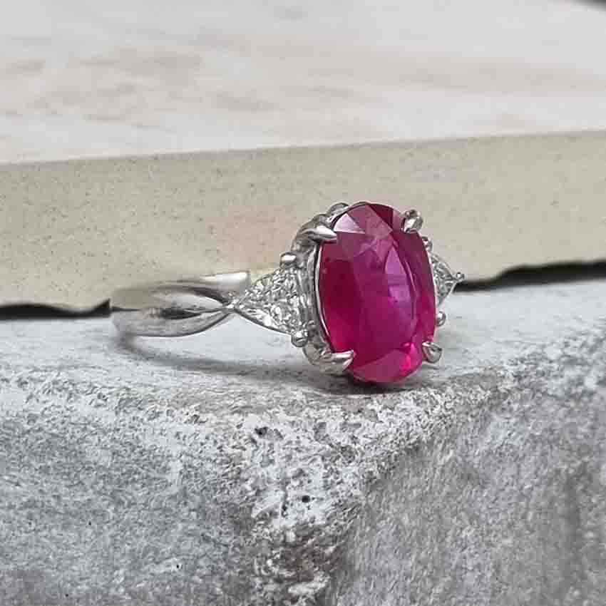 Burma Ruby No Heat 2.60 Carat and Diamond Engagement Ring
