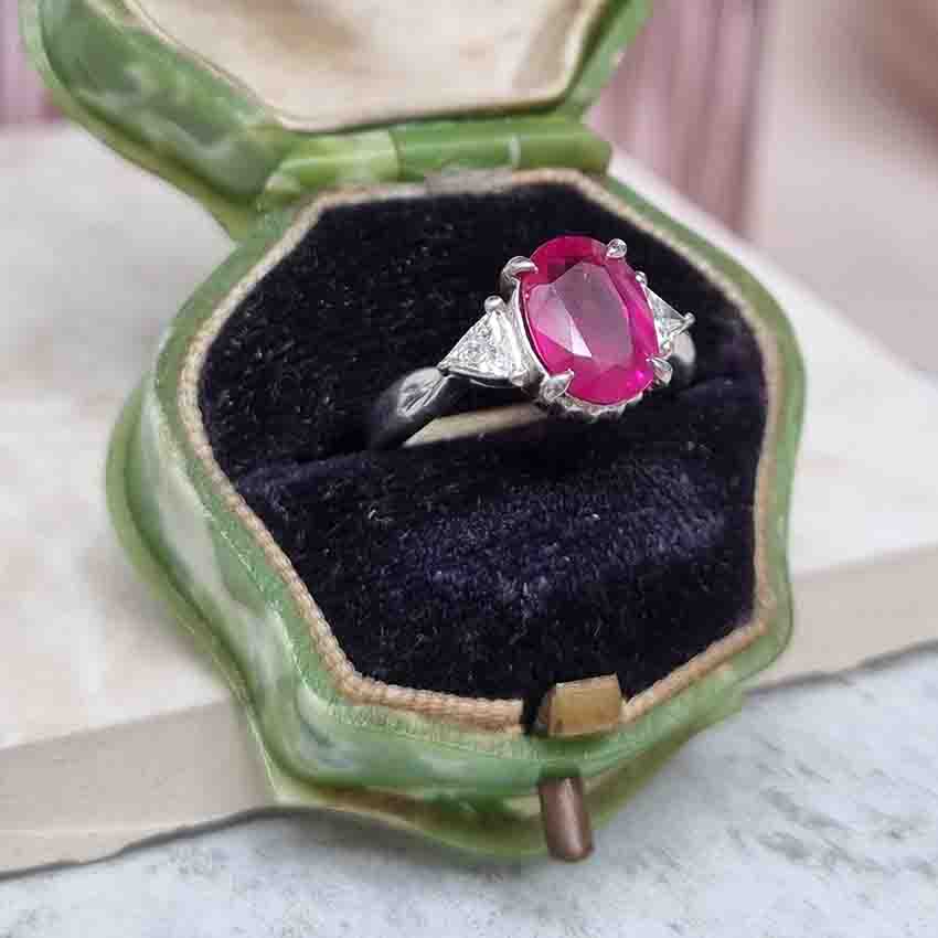 Burma Ruby No Heat 2.60 Carat and Diamond Engagement Ring