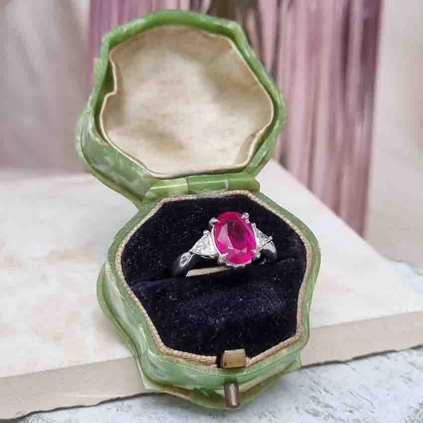 Burma Ruby No Heat 2.60 Carat and Diamond Engagement Ring