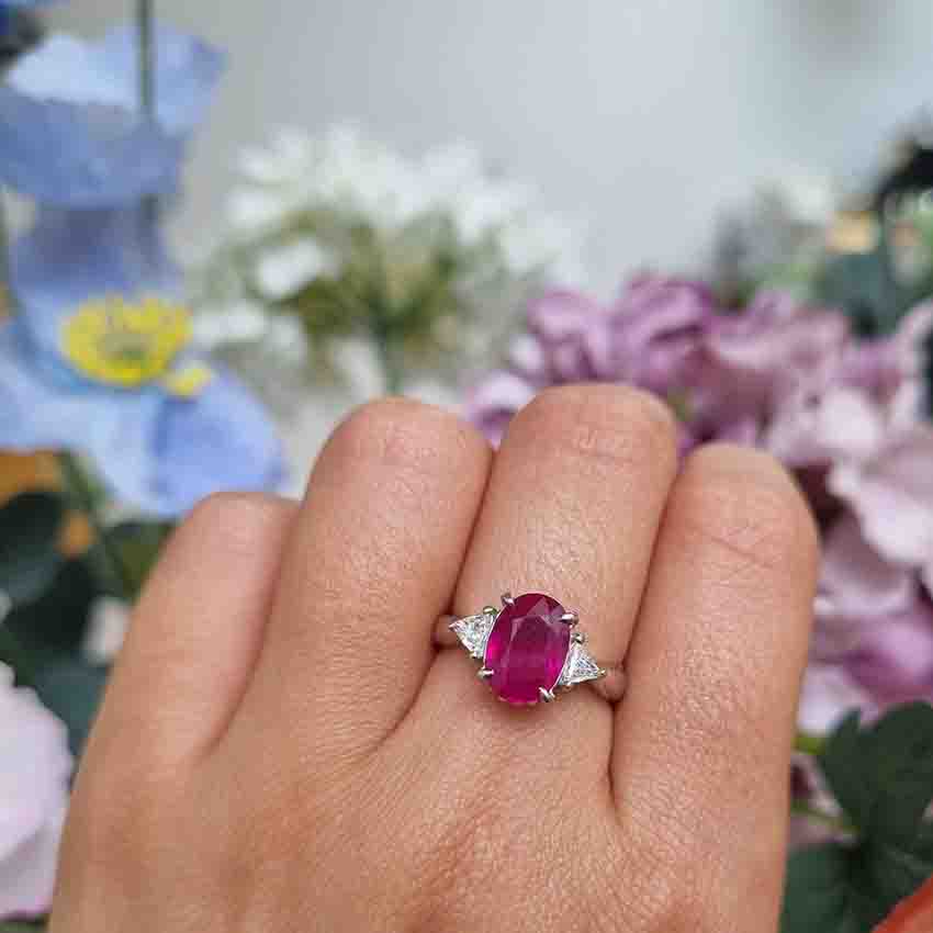 Burma Ruby No Heat 2.60 Carat and Diamond Engagement Ring