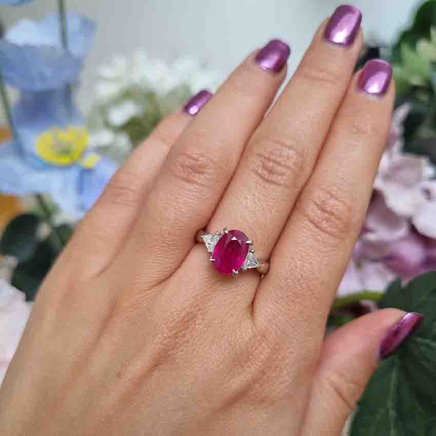 Burma Ruby No Heat 2.60 Carat and Diamond Engagement Ring