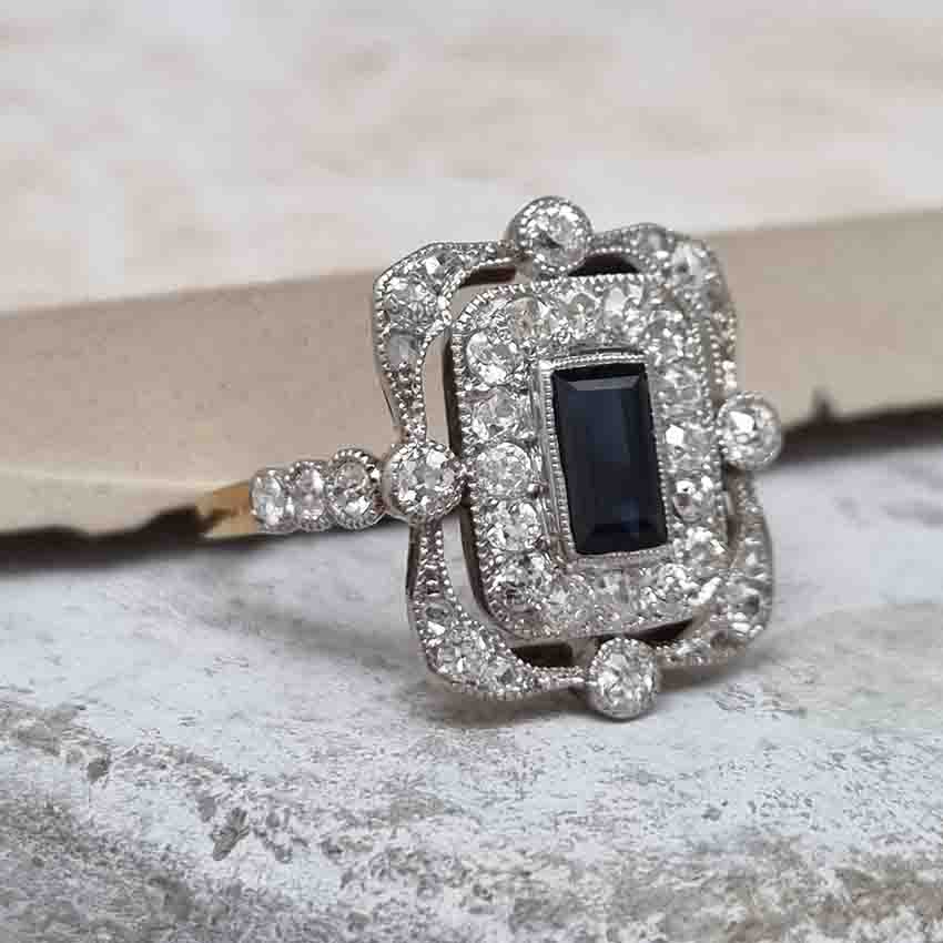Edwardian Antique Sapphire and Diamond Cluster Dress Ring