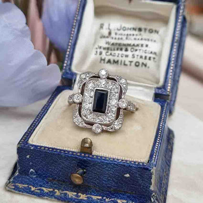 Edwardian Antique Sapphire and Diamond Cluster Dress Ring