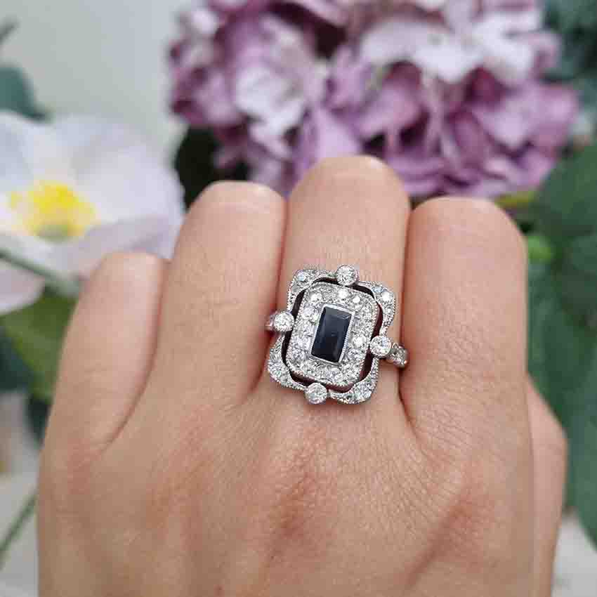 Edwardian Antique Sapphire and Diamond Cluster Dress Ring