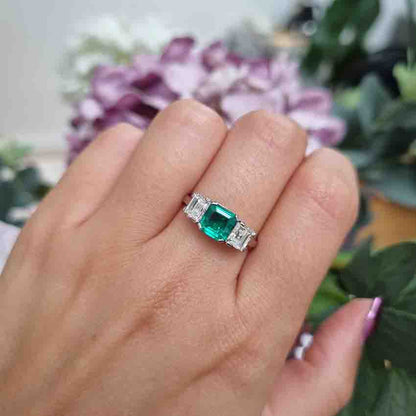 Art Deco Colombian Emerald and Diamond Trilogy Engagement Ring