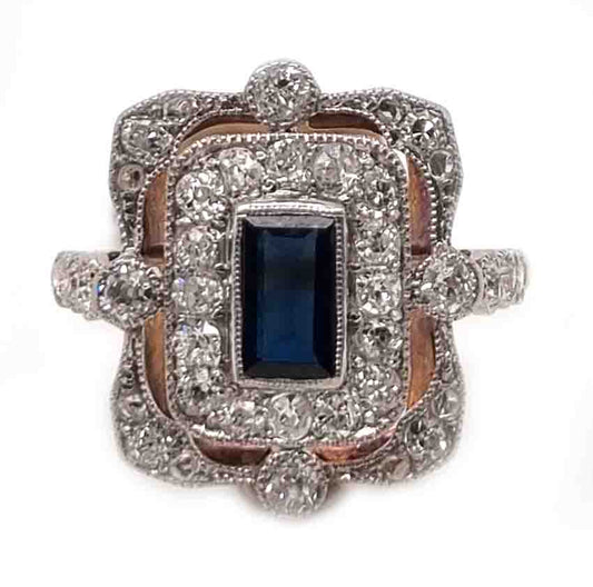 Edwardian Antique Sapphire and Diamond Cluster Dress Ring