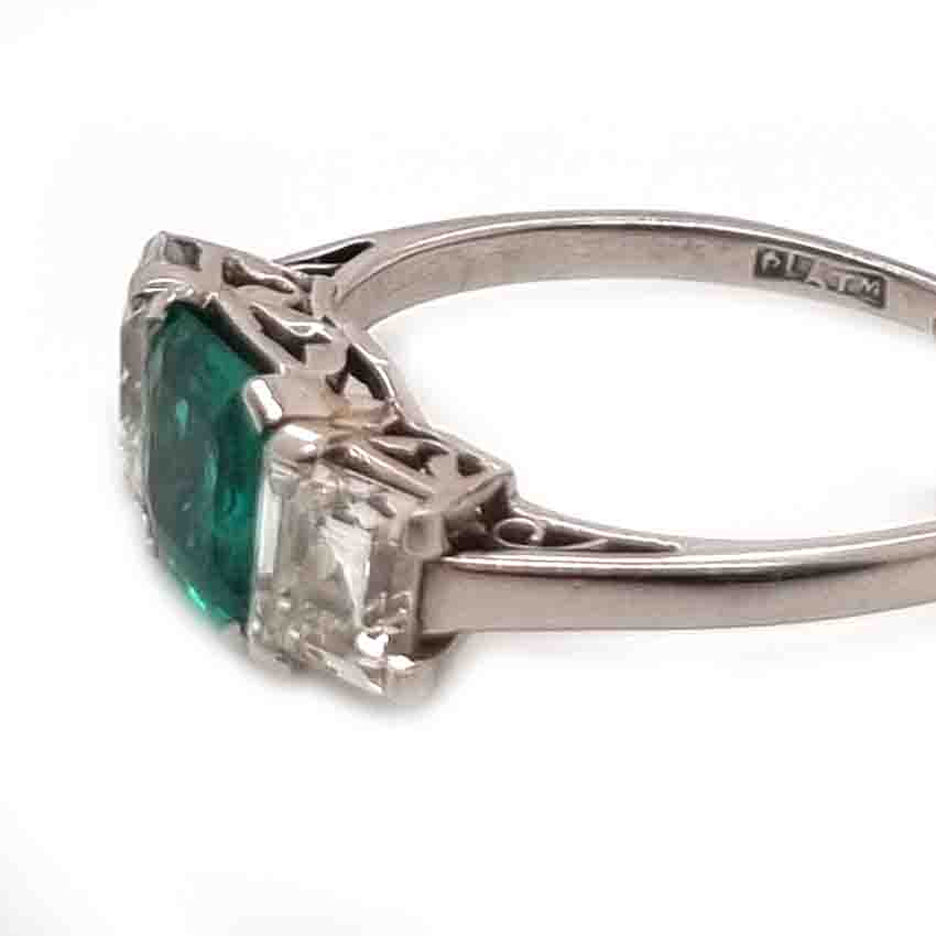 Art Deco Colombian Emerald and Diamond Trilogy Engagement Ring
