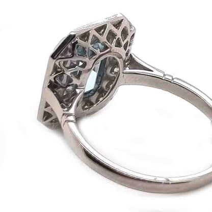 1.75ct Emerald Cut Aquamarine and Diamond Cluster Ring