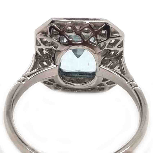 1.75ct Emerald Cut Aquamarine and Diamond Cluster Ring