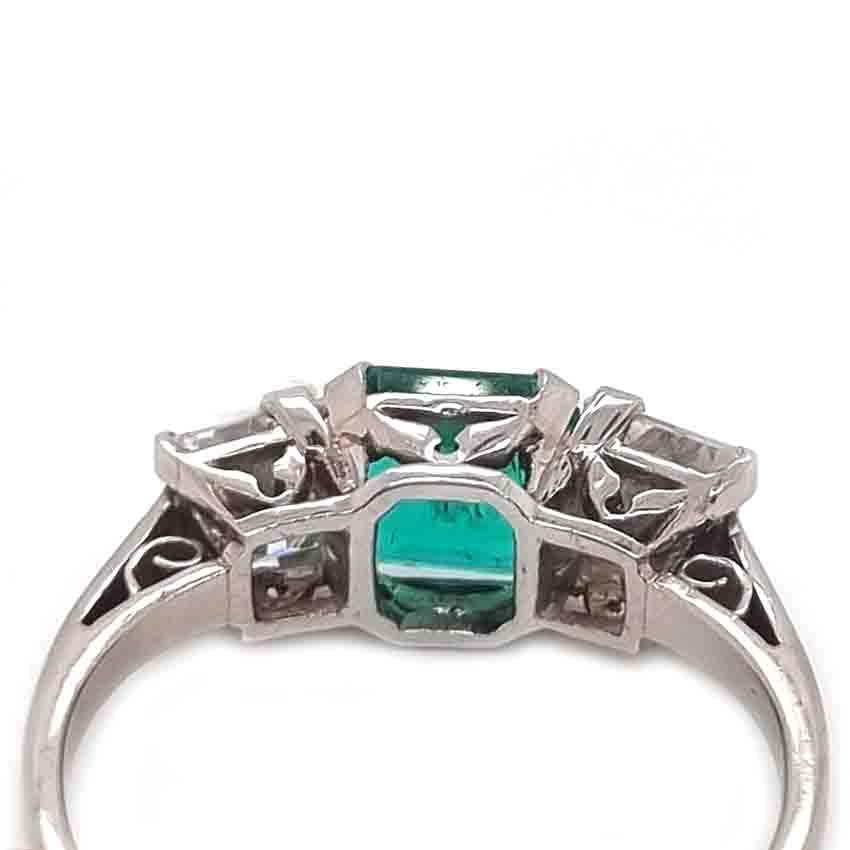 Art Deco Colombian Emerald and Diamond Trilogy Engagement Ring