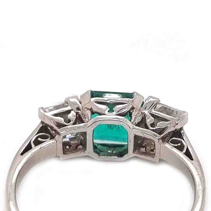 Art Deco Colombian Emerald and Diamond Trilogy Engagement Ring