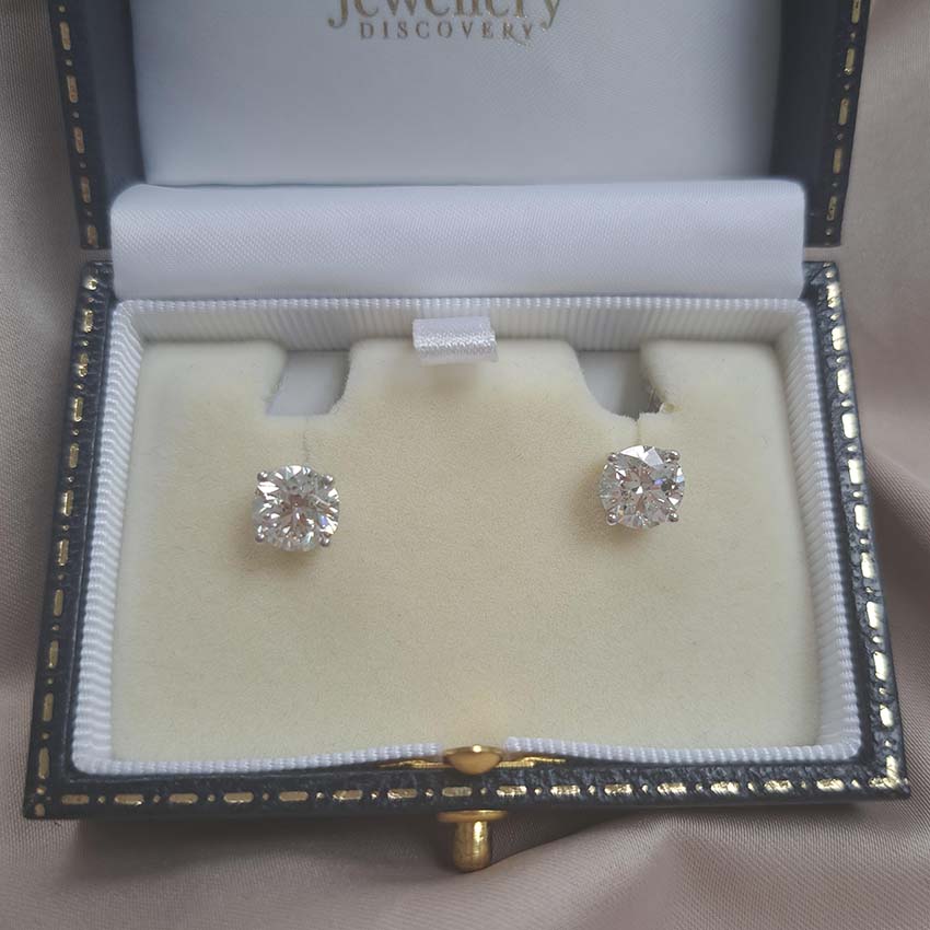 3ct Diamond Solitaire Stud Earrings, 3.01 carats