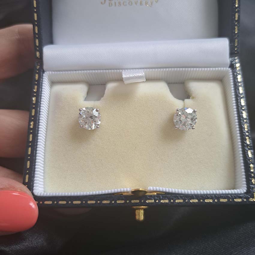 3ct Diamond Solitaire Stud Earrings, 3.01 carats