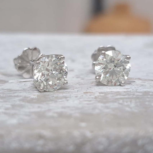 3ct Diamond Solitaire Stud Earrings, 3.01 carats